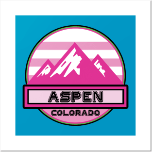 Aspen Colorado Skiing Mountains Ski Snowboarding Pink Green Posters and Art